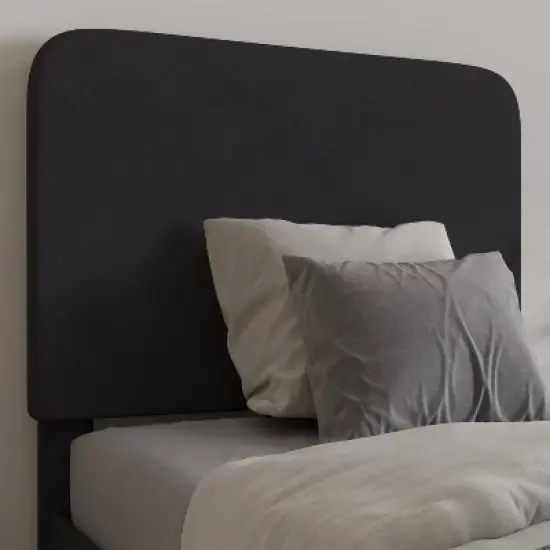 Platform Bed with Headboard and Fabric Upholstered Frame 14 Wooden Slats - Merrick Lane image {3}