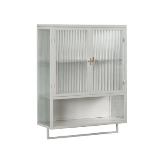 23.62" Glass Door Wall Cabinet with 2-Tier Enclosed Storage, Open Shelves and Towel Rack, White - ModernLuxe image {4}