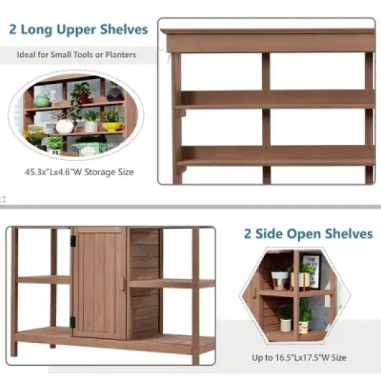 66"H Patio Wooden Potting Bench Table, Farmhouse Garden Workstation with 2 Drawers, Cabinet and Open Shelves - ModernLuxe image {11}