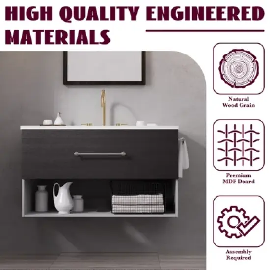 Hyleory 36 inch Single Bathroom Vanity with Resin Sink One Drawer and Towel Rack image {6}