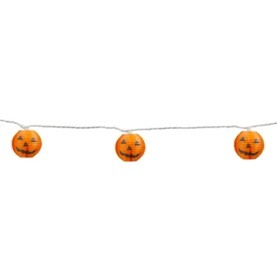 Northlight Jack-O-Lantern Paper Lantern Halloween Lights - Clear - 8.5' White Wire - 10ct image {2}