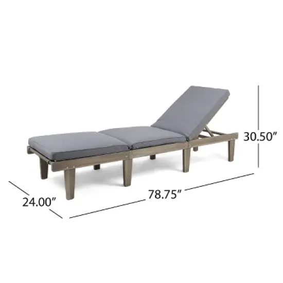 Outdoor Chaise Lounge with Cushion, Wooden Patio Reclining Chair with Adjustable Backrest, Sunbathing Chair for Patio Pool Garden Backyard image {2}