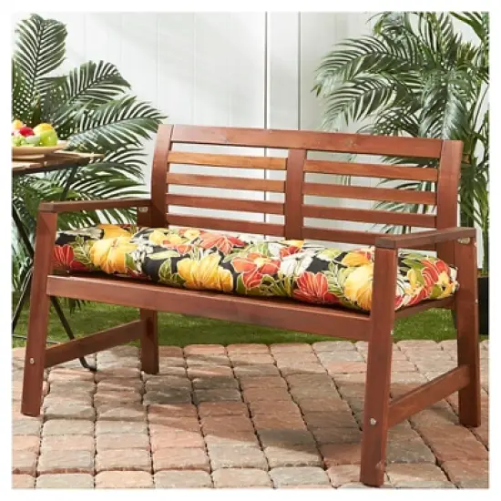 Aloha Black Floral Outdoor Bench Cushion - Kensington Garden image {1}