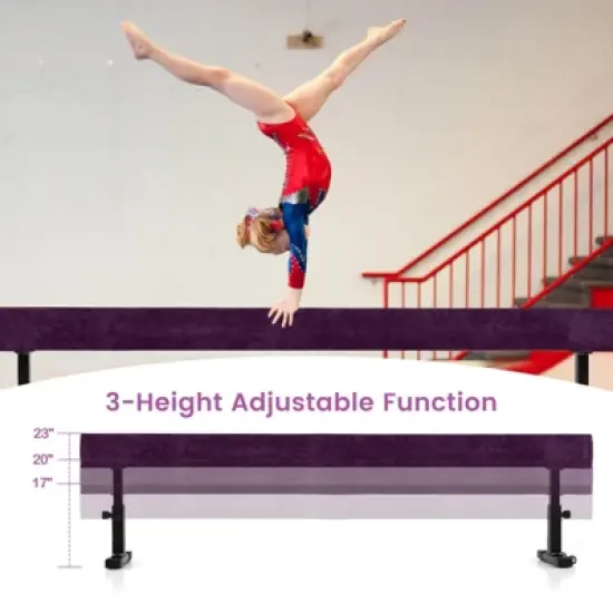 Costway 7.5 ft High and Low Gymnastics Beam with 3 Heights Heavy Duty Metal Legs & Wheels Purple/Blue/Pink image {7}
