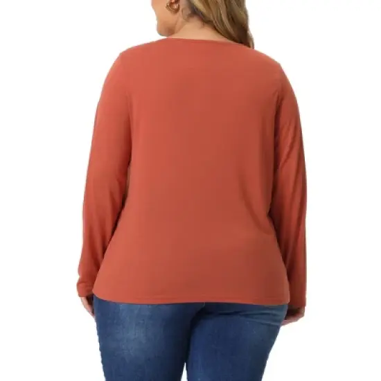 Agnes Orinda Women's Plus Size Long Sleeve V Neck Button Front Casual T-shirt image {3}