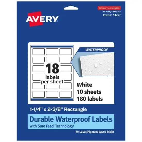 Avery Durable Waterproof Rectangle Labels with Sure Feed, 1-1/4" x 2-3/8" image {8}