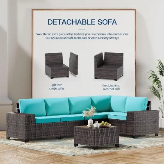 ALAULM 10PCS Outdoor Patio Furniture Set,PE Rattan Sectional Sofa Patio Conversation Sets image {4}