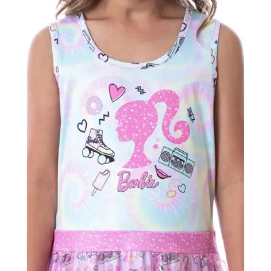 Barbie Girls' Tie-Dye Kids Tank Nightgown Pajama With Tulle Skirt Overlay Multicolor image {1}