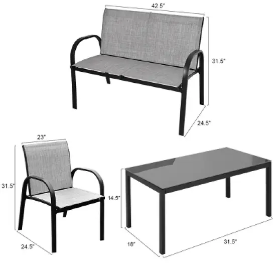 Tangkula 4PCS Chairs Set Coffee Table Patio Garden Modern Furniture Brand New image {3}