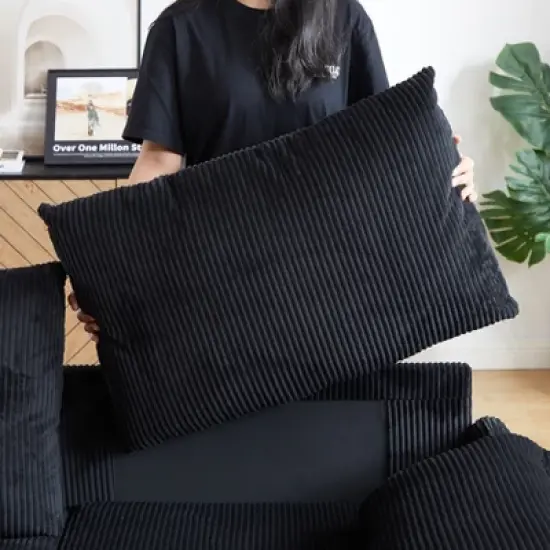 VASIP 64" 3-in-1 Beige Corduroy Sleeper Sofa Bed- Adjustable Pullout Bed with 2 Pillows and Side Pockets,for Living Room，Apartment，Office，Bedroom image {13}