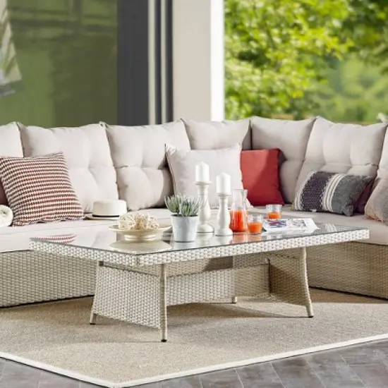 Canaan 2pc Outdoor Wicker Corner Sectional Seating Set Cream - Alaterre Furniture image {7}