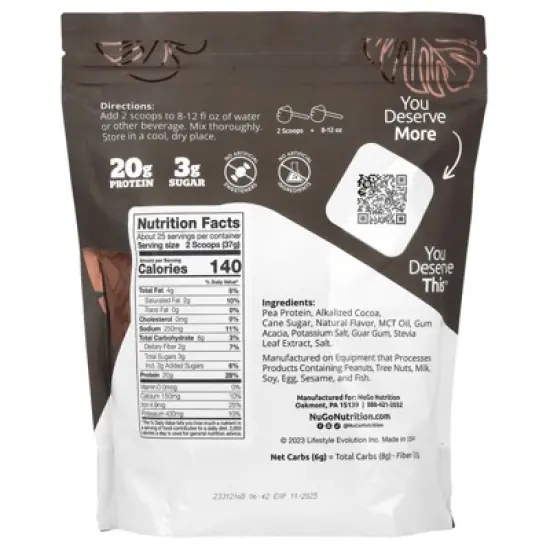 NuGo Nutrition Plant Protein, Chocolate, 2 lbs (907 g) image {1}