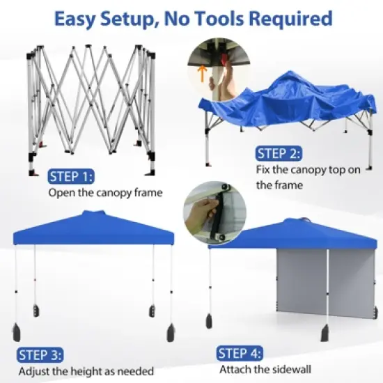 Tangkula 10 X 10 FT Pop up Canopy Tent w/ 1 Sidewall Wheeled Bag 8 Stakes & 4 Wind Ropes image {7}