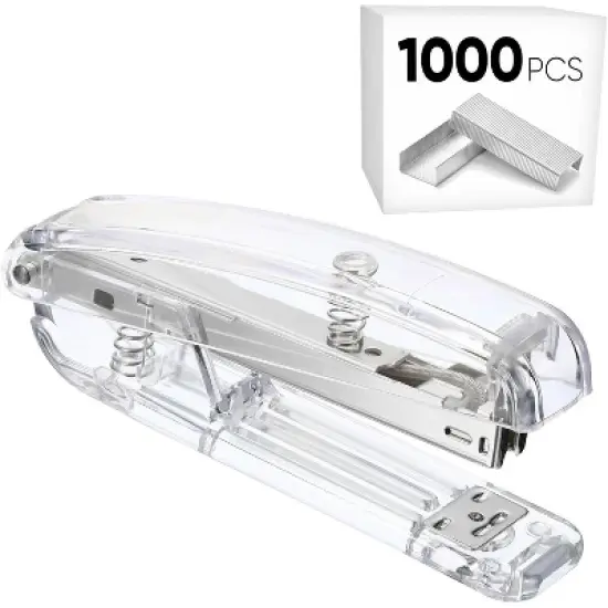 HTUTWOO Office Desk Stapler with 1000 24/6 Staples, Transparent Clear Durable Acrylic Fashion Shape, for Office Home School image {7}