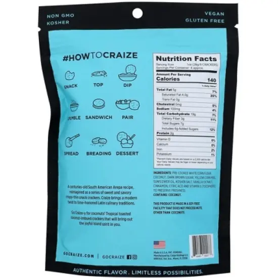 Craize Coconut Toasted Corn Crackers - Case of 6/4 oz image {2}