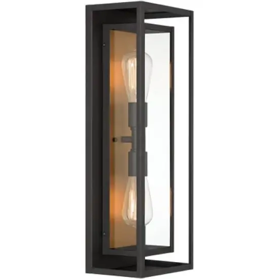 Possini Euro Design Metropolis Mid Century Modern Outdoor Wall Light Fixture Black Gold 22" Clear Glass for Post Exterior Barn Deck House Porch Yard image {4}