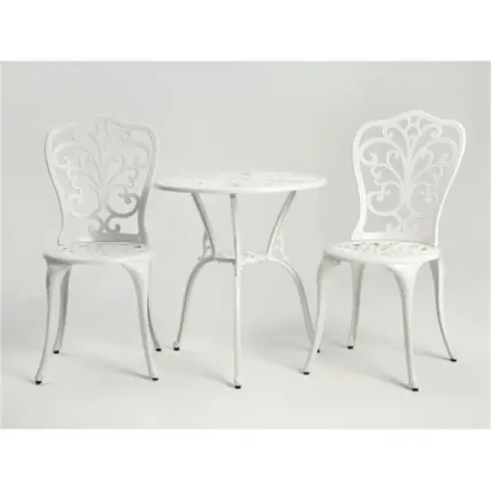 SKRAN Set of 3 Outdoor Table and Chair Set ,Rust-Resistant Cast Aluminum Patio Bistro Set for Patio, Balcony, Garden, White image {1}