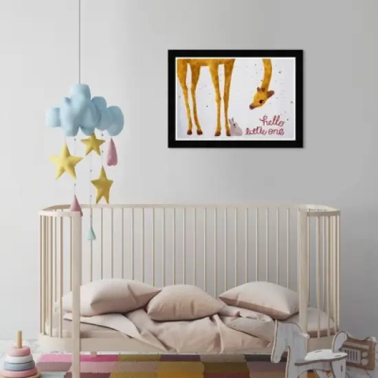 21" x 15" Hello Little One Giraffe Bunny Animals Framed Art Print - Wynwood Studio image {3}