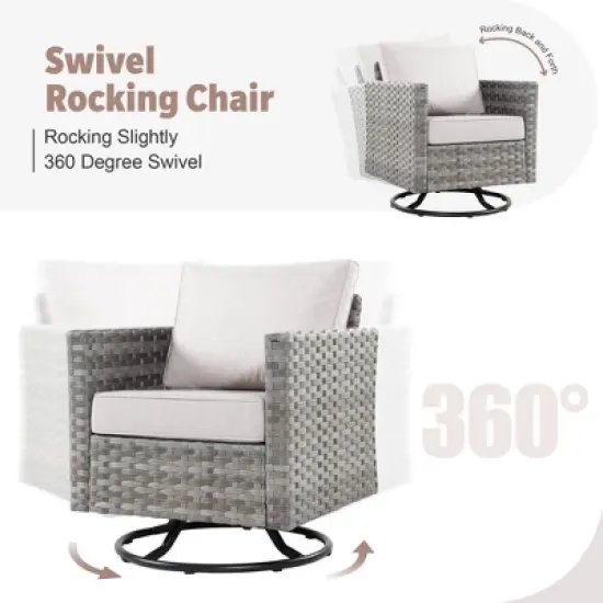 Tenaya 10pc Wicker Outdoor Patio Furniture Set Conversation Sofa with a Metal Fire Pit, Swivel Chairs and Cushions image {6}