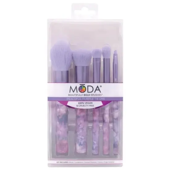 MODA Brush Tie Dye 5pc Makeup Brush Set, Includes Blush, Complexion, and Crease Makeup Brushes image {9}