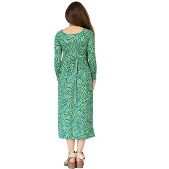 Girls Green Print Long Sleeve Maxi Dress image {2}