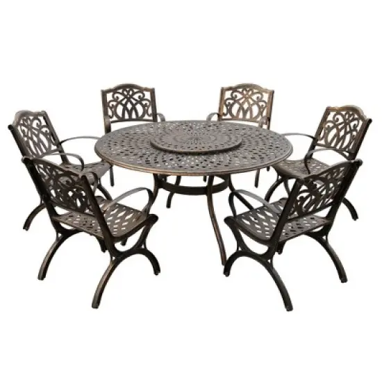 7pc Outdoor Dining Set: UV-Resistant Aluminum Patio Furniture with Lazy Susan - Oakland Living image {5}