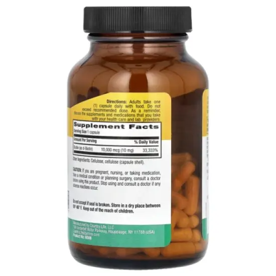Country Life Biotin, High Potency , 10 mg, 120 Vegan Capsules image {2}