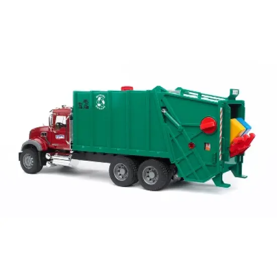 Bruder MACK Granite Garbage Truck, Ruby Red Cab, Green Garbage Box image {2}