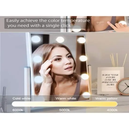 Fenchilin Large Hollywood Vanity Makeup Mirror with Smart Touch Control, 3 Color Options, Dimmable Light, 10X Magnification, and 360 Degree Rotation image {3}