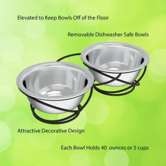 Set of 2 Elevated Dog Bowls - Stainless-Steel 40-Ounce Food and Water Bowls for Dogs and Cats in a Raised 3.5-Inch-Tall Decorative Stand by PETMAKER image {2}