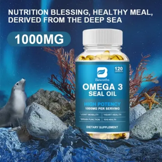 B Beworth Omega 3 Seal Oil 1000 mg - With EPA & DHA - for Heart & Joint Health - 120 Capsules image {5}