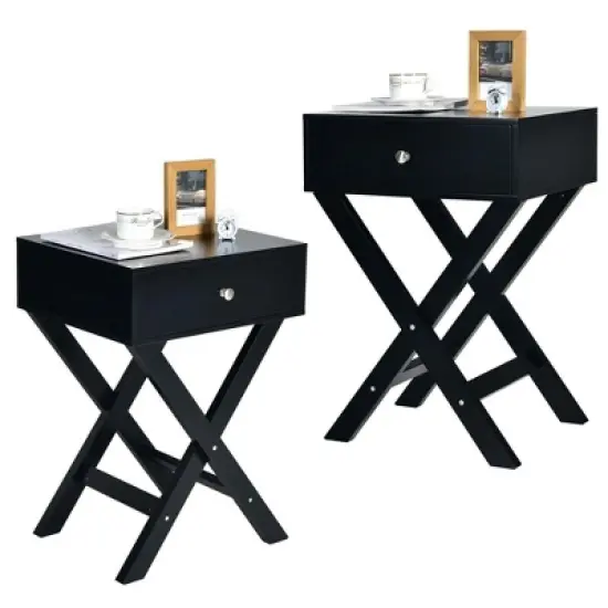 Costway Set of 2 X-Shaped Nightstand Side End Table Bedside Table w/ Drawer image {5}