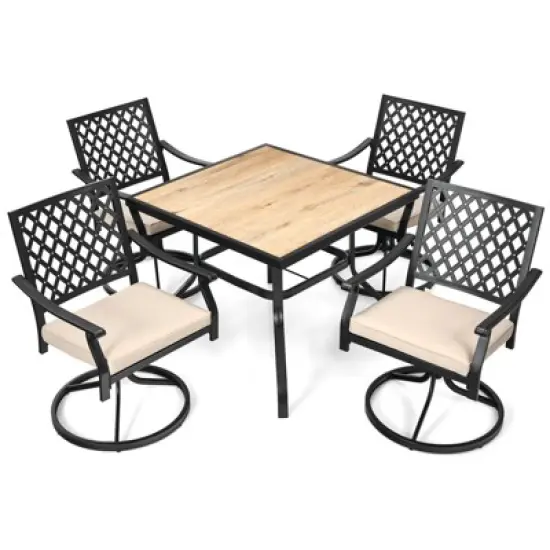 Tangkula 5PCS Patio Rattan Dining Set with Soft Cushions 4 Swivel Chairs with Dining Table for Poolside&Garden Grey image {6}