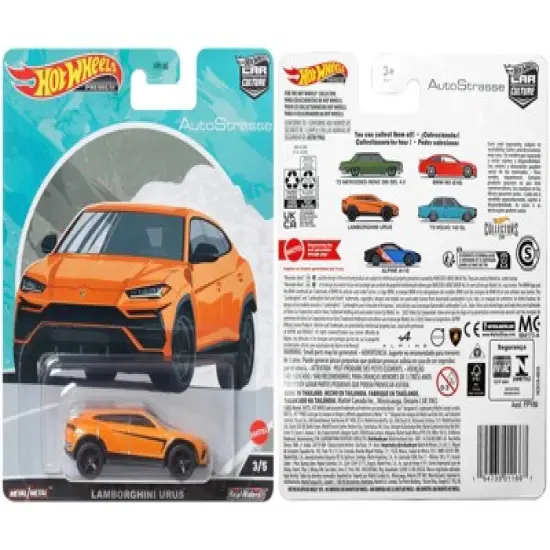 Lamborghini Urus Orange Metallic with Graphics "Auto Strasse" Series Diecast Model Car by Hot Wheels image {2}
