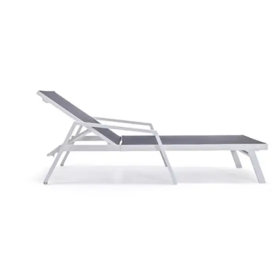 LeisureMod Marlin Patio Sling Chaise Lounge Chair With Arms in White Aluminum image {6}