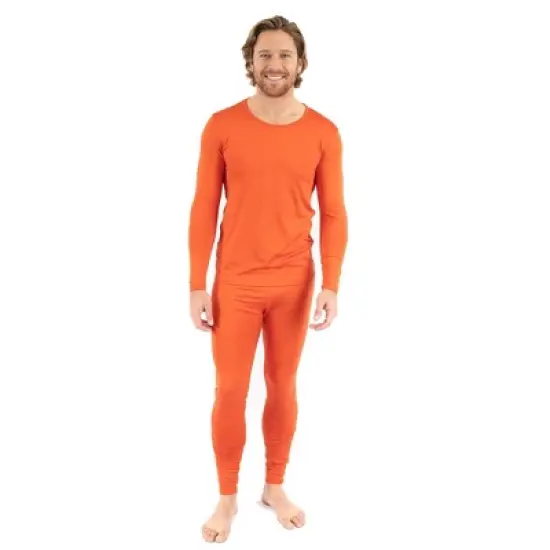 Leveret Mens Two Piece Classic Solid Color Thermal Pajamas image {6}