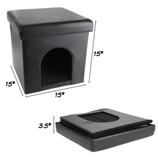 Pet Adobe Multipurpose Pet House Ottoman &ndash; 15" x 15" x 15", Black image {1}