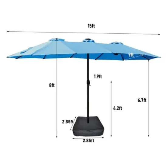 15x9Ft Large Double-Sided Rectangular Outdoor Twin Patio Market Umbrella with light and base- red image {2}