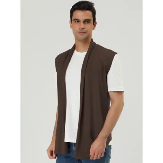 Lars Amadeus Men Casual Open Front Sleeveless Irregular Hem  with No Button Cardigan Vest image {2}