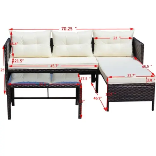 FIONECA 3-Piece Outdoor Wicker Rattan Patio Conversation Set with Cushions, Beige image {1}