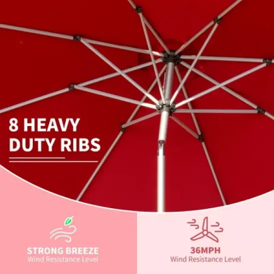 Syemin Outdoor Patio Umbrella with 8 Sturdy Ribs, Push Button Tilt and Crank, Waterproof, UV-Resistant Uitable for Garden, red, 108"*108"*94.44" image {4}