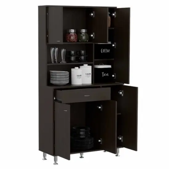 Depot E-Shop 90 Kitchen Pantry Cabinet, Two Open Shelves, One Drawer, Multiple Cabinets image {13}