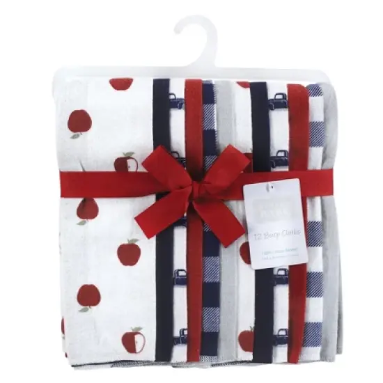Hudson Baby Infant Boy Cotton Flannel Burp Cloths Bundle, Apple Orchard, One Size image {1}