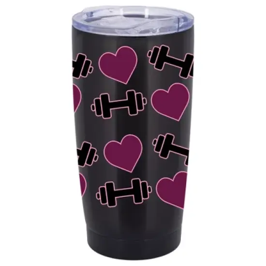 100 North 20 Ounce Stainless Steel On the Go Travel Tumbler With Push Top Lid, Hearts and Weights Black image {5}