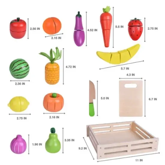 Fun Little Toys 35 PCS Wooden Cutting Food Set, Pretend Play Kitchen Accessories for Kids image {1}