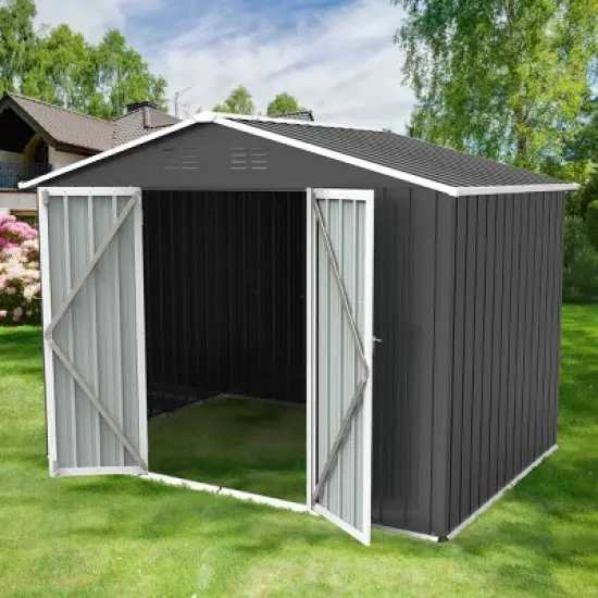 6x8ft Metal Garden Shed with Window & Hinged Door, Outdoor Storage Shed with Lock,  Weatherproof - Coolbibila image {5}