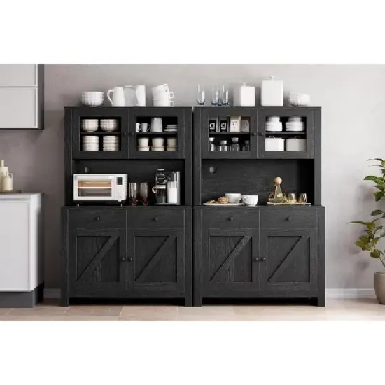 Kitchen Pantry Storage Cabinet with Microwave Stand & Coffee Bar Cabinet,Freestanding Hutch Cabinet with 4Doors image {2}