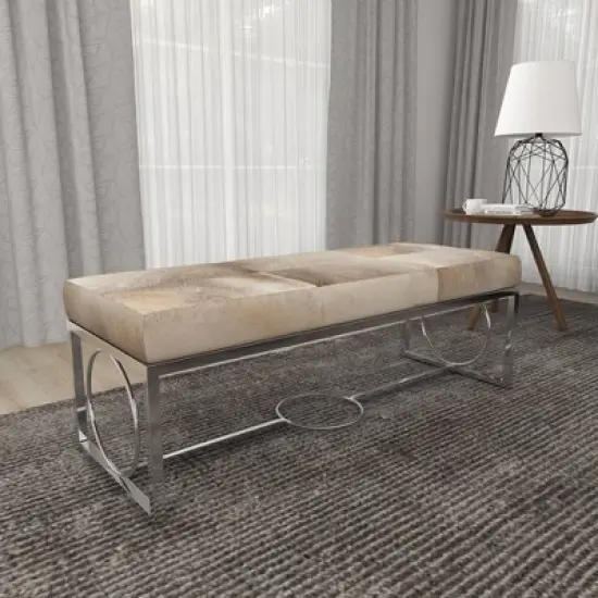 Contemporary Decorative Stainless Steel Cowhide Bench Silver - Olivia & May image {9}