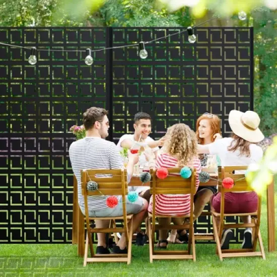 1-Piece Black Rectangle Outdoor Metal Screen Decorative Art Panel,Outdoor Garden Screen image {2}