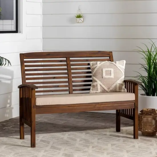 Ravenscroft Modern Boho Acacia Wood Slatted Outdoor Loveseat with Cushion - Saracina Home image {11}